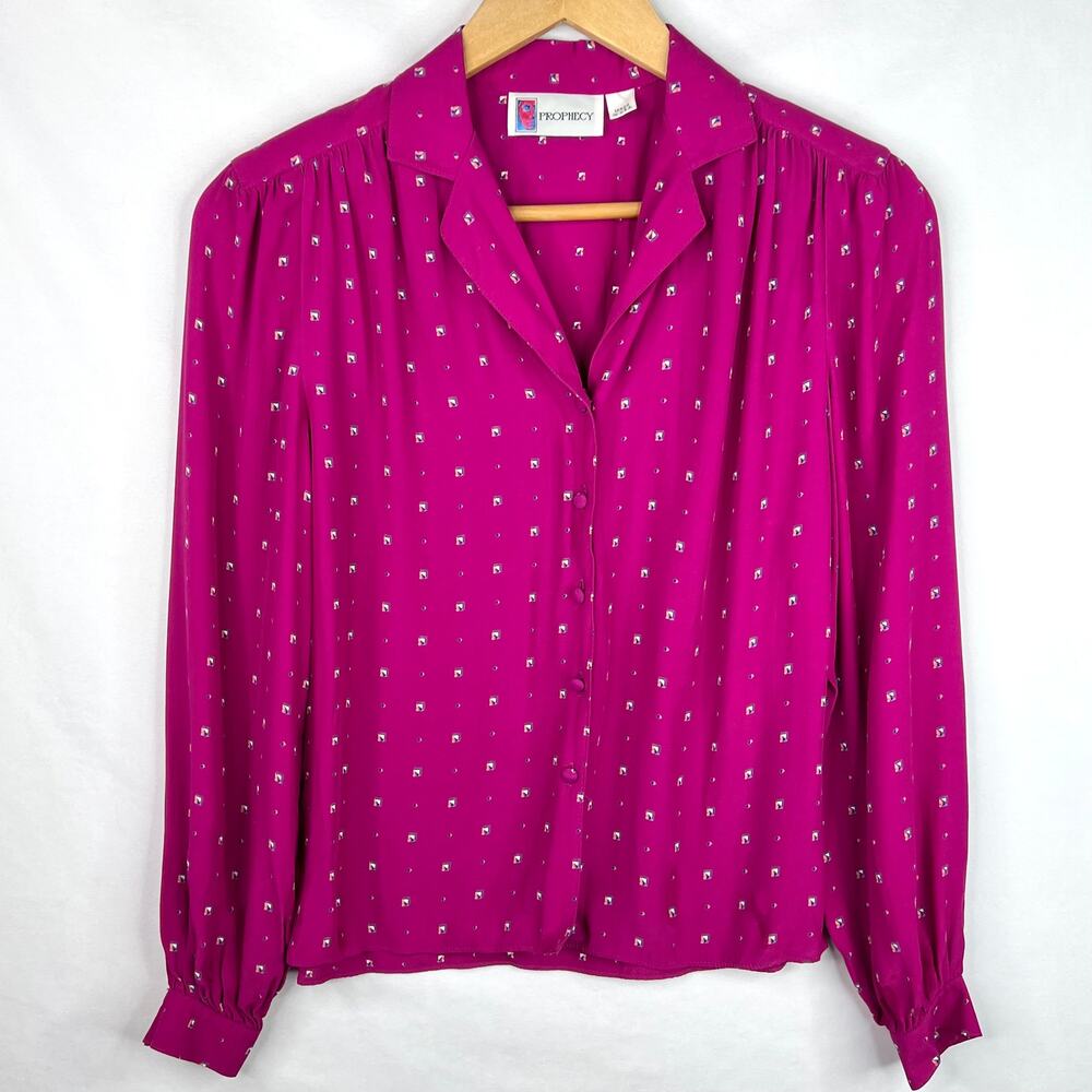 Vintage Prophecy Fuschia Button Front Blouse Small